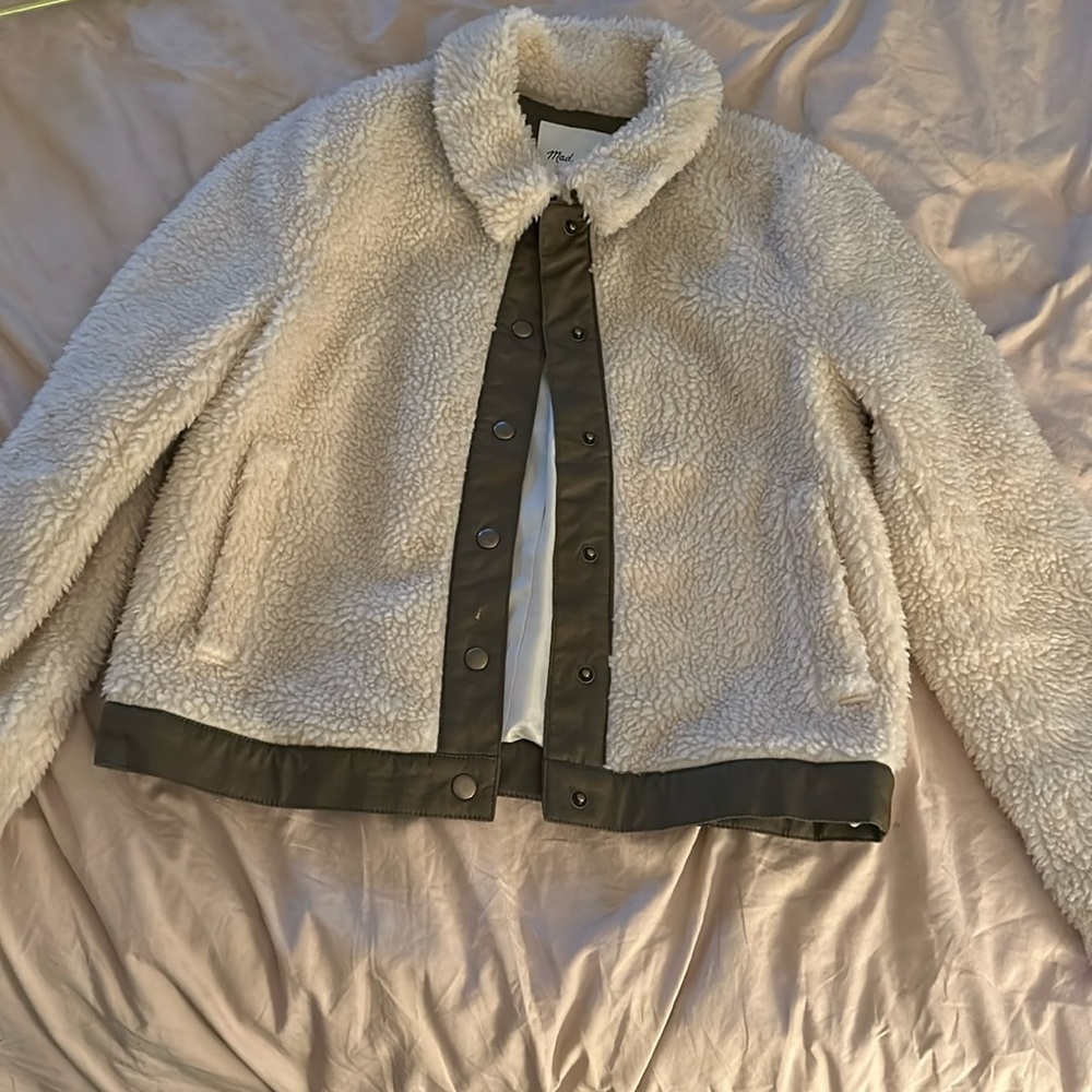 Madewell teddy coat cream + olive green